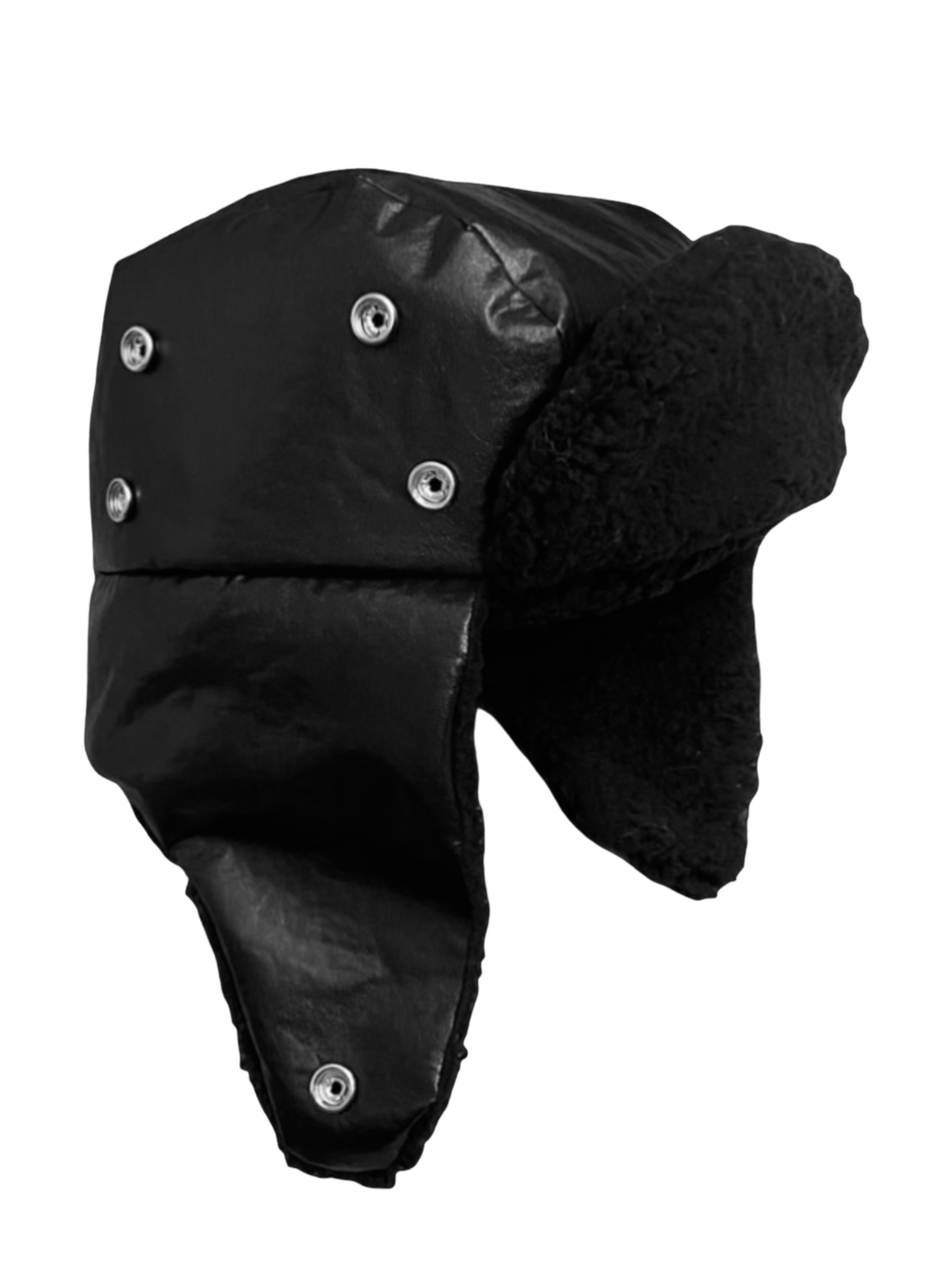 FLEECE LINED TRAPPER HAT WITH METAL STUDS